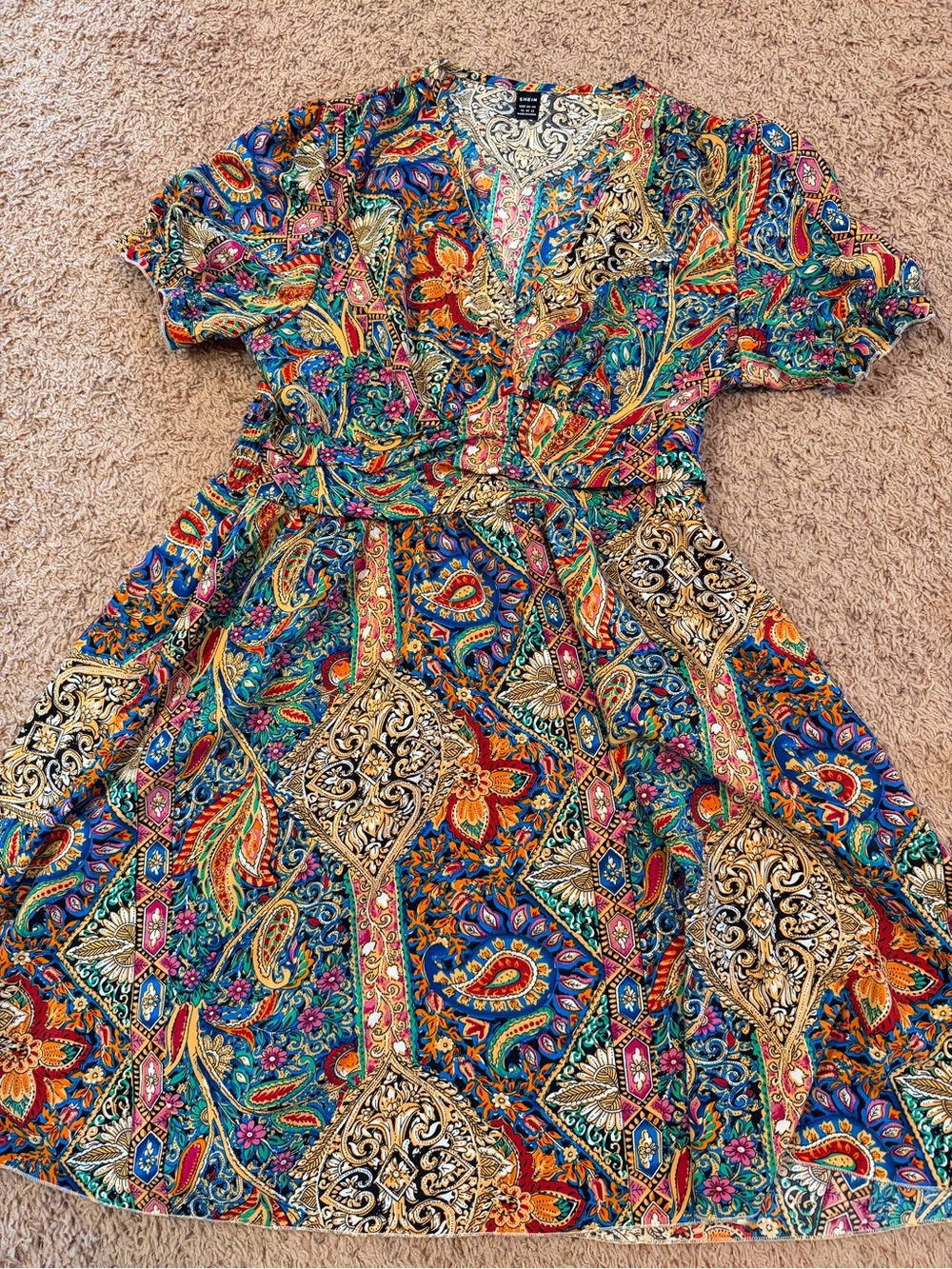 SHEIN Multicolor Paisley V-Neck Dress